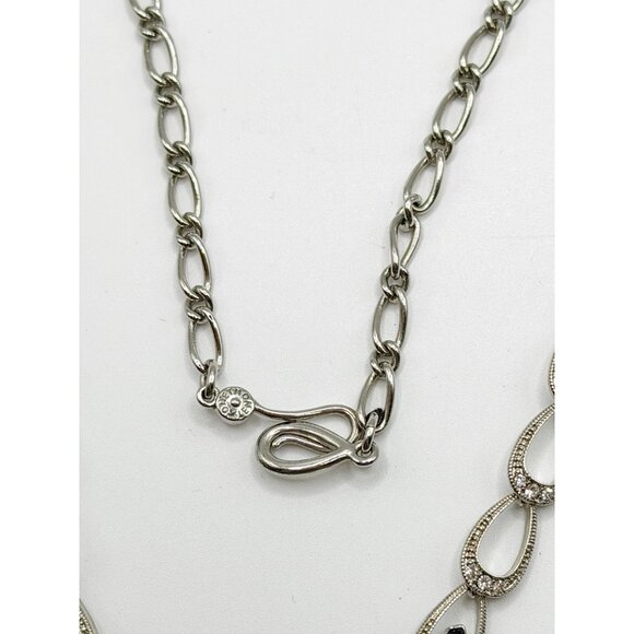 Monet Signed Black Crystals Ballroom Tear Drop 18" Silver Tone Jewelry Necklace - Picture 4 of 5